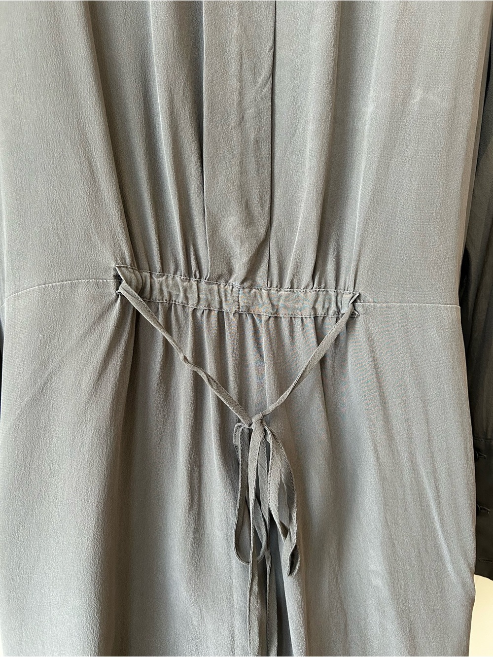 Club Monaco 100% Silk Olive Gray Tie Waist Shirt Dress Tunic - Size 8 - Picture 8 of 16